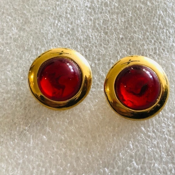 Vintage red gold tone earrings - Picture 2 of 3